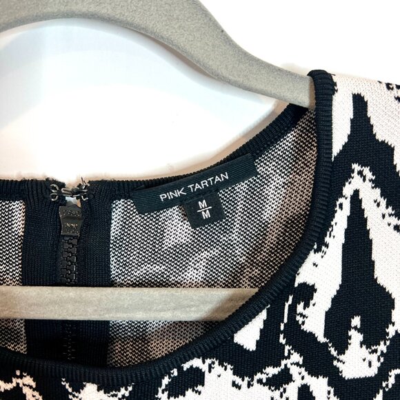 Pink Tartan Luxe Knit Black White Animal Print Crew Neck Zip Size Medium - Picture 2 of 5